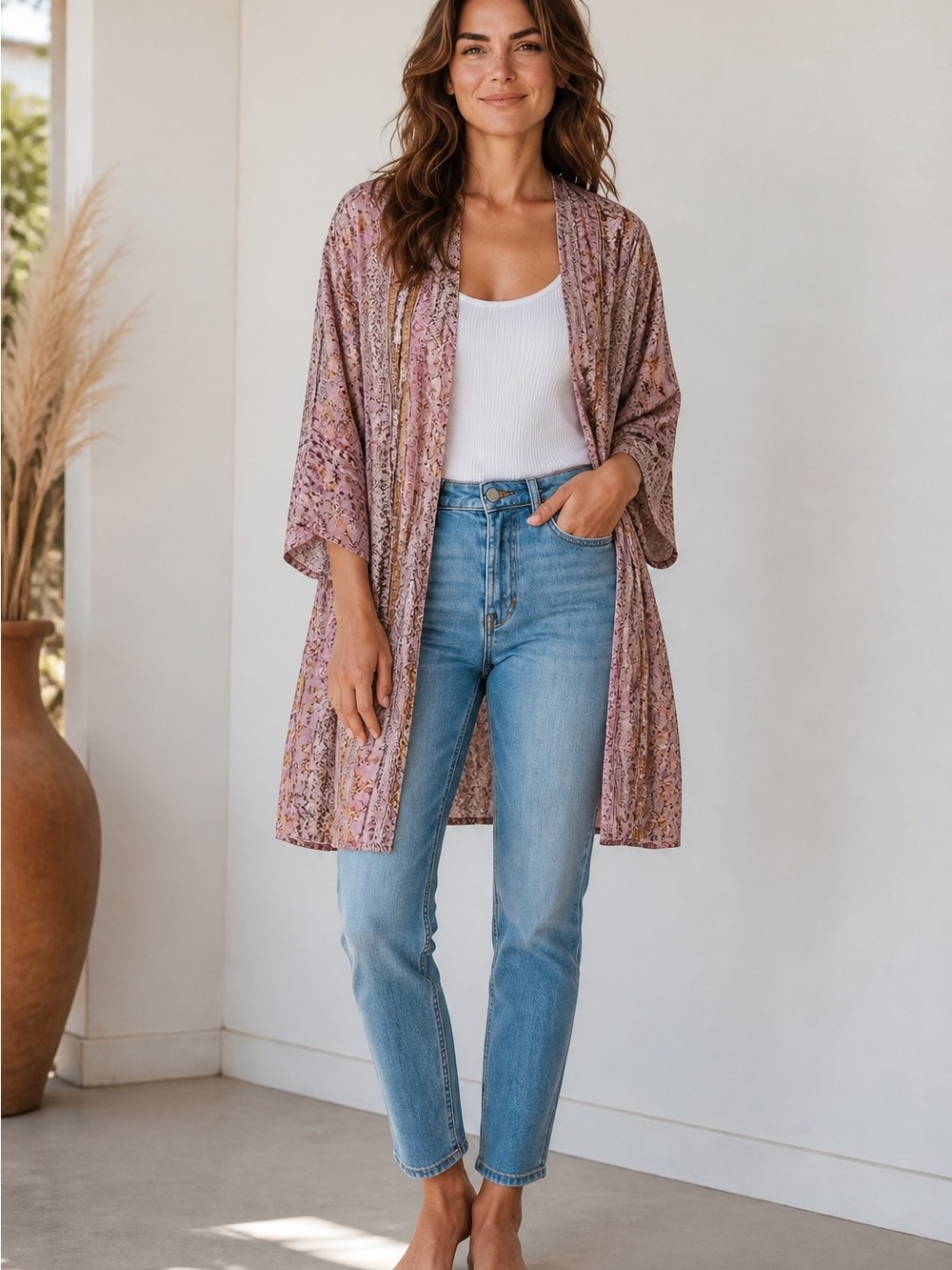 Gypsies & Moondust Pink Floral Boho Kimono